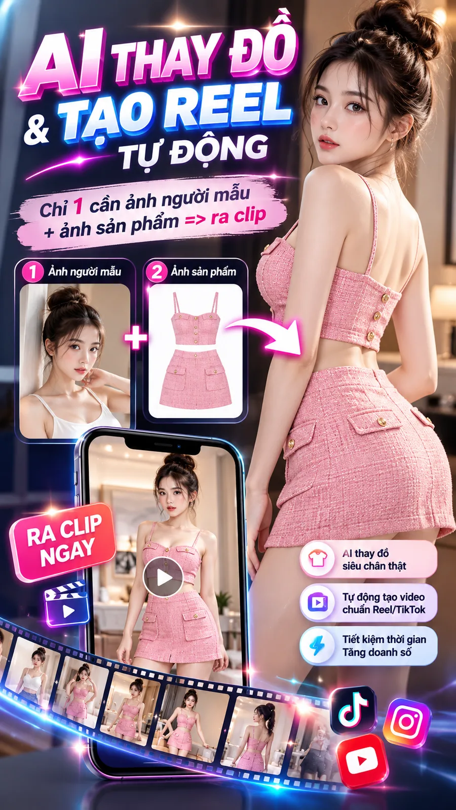 AI Thay Đồ & Tạo Reel Tự Động