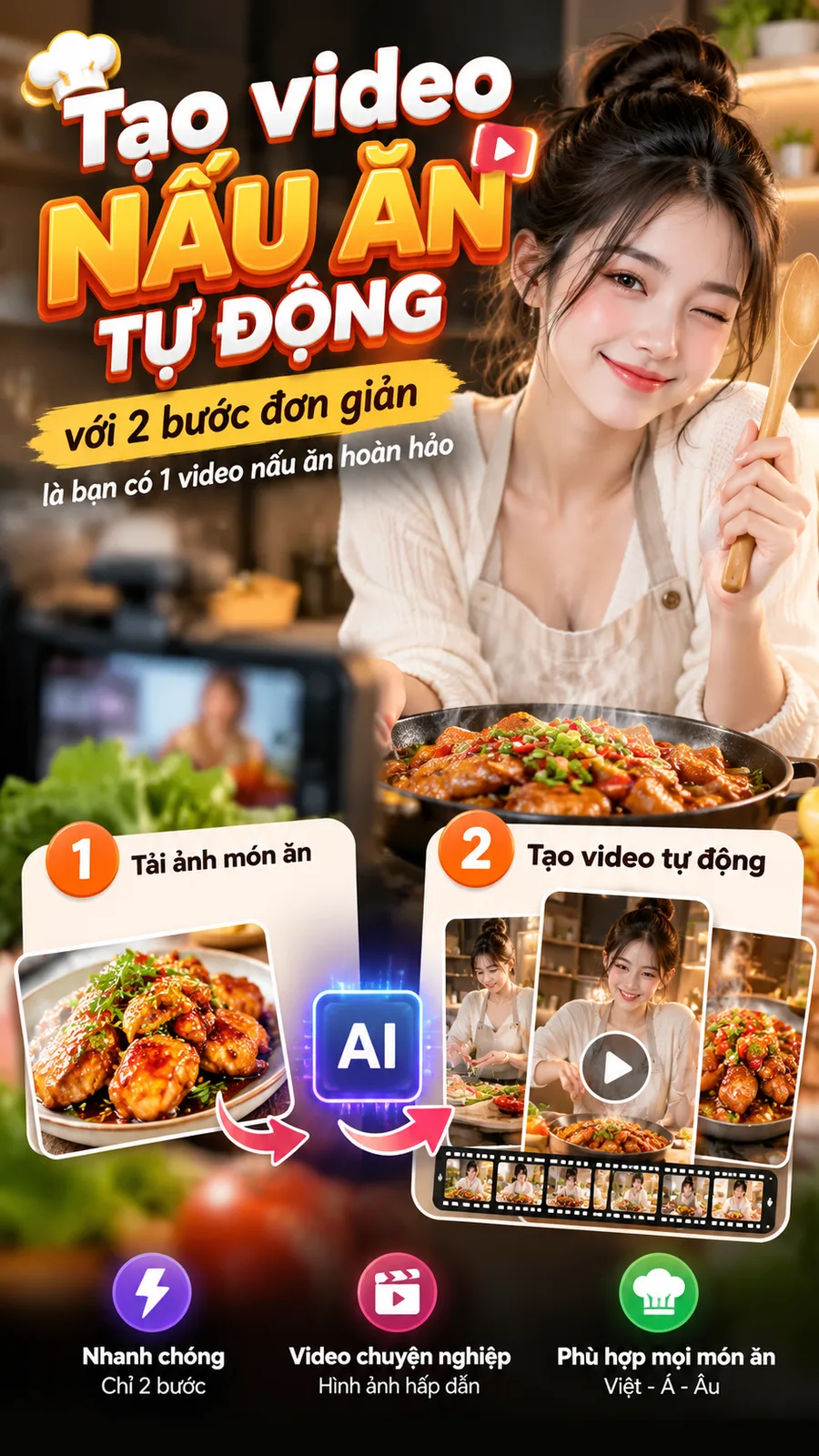 Tạo video nấu ăn tự động.