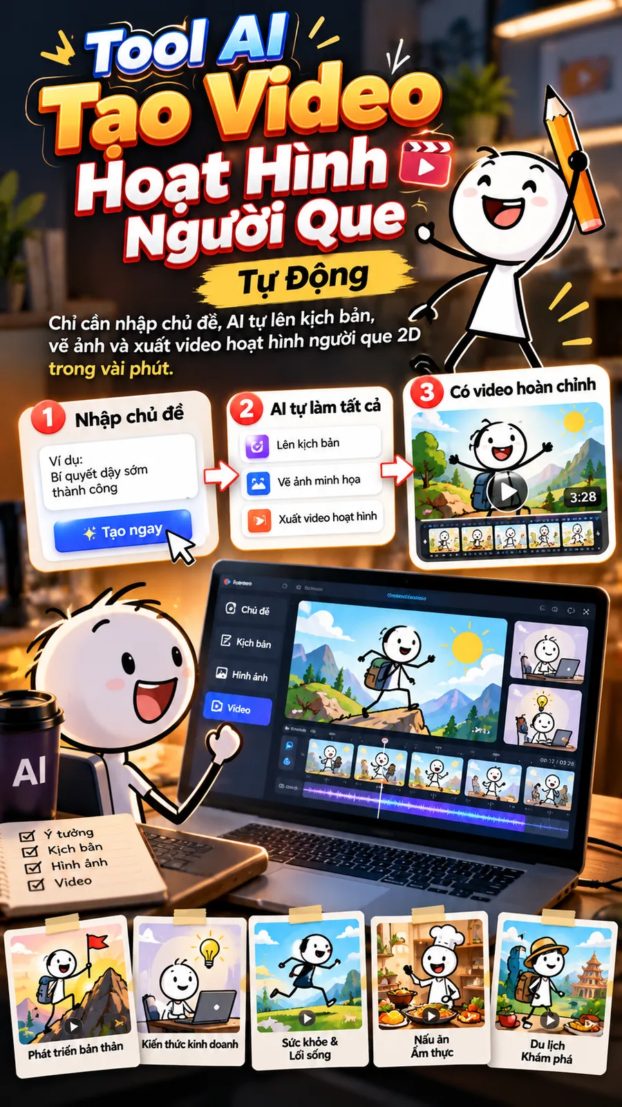 Workflow Tạo Video Hoạt Hình Người Que Tự Động